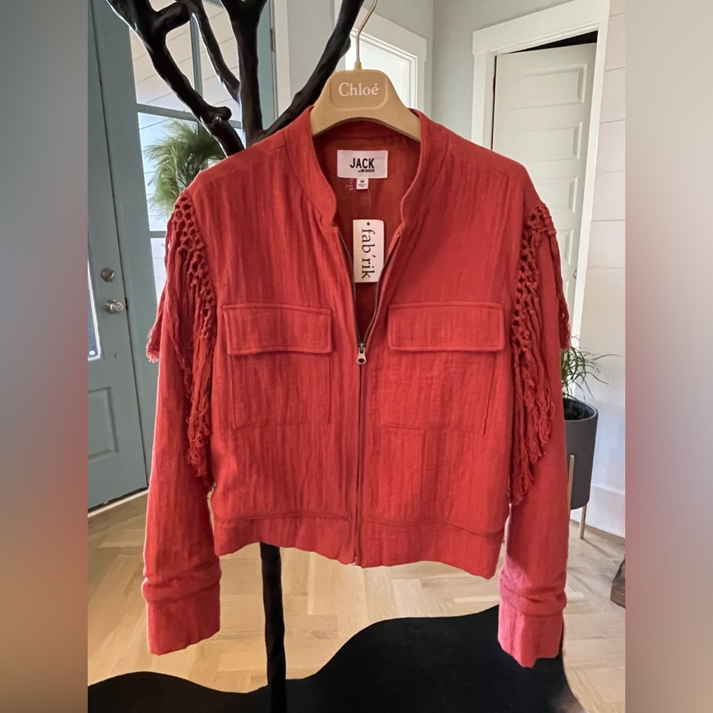 JACK by BB Dakota gauze bomber jacket w fringe